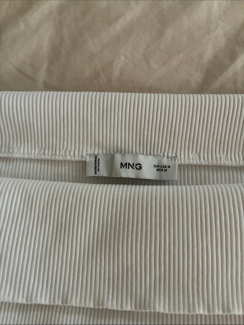 Mango Off-Shoulder Ribbed Top in White - Picture 2 of 4